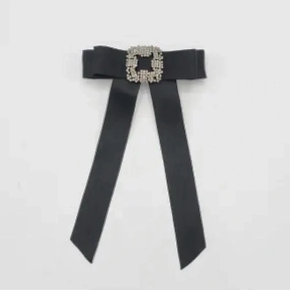 Sincerely Jules Set of 2 Rhinestone & Satin Hair Bows  Black & Pink. NEW
